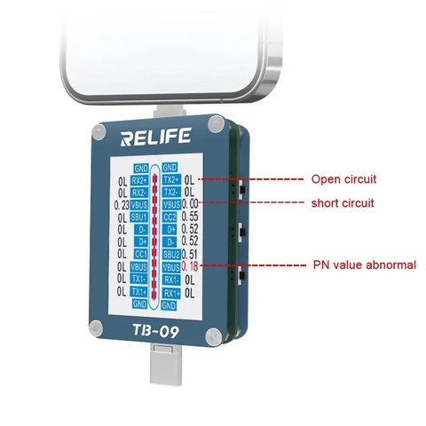 Тест-кабель для проверки коннектора зарядки RELIFE TB-09, USB тип-C, Lightning Превью 3
