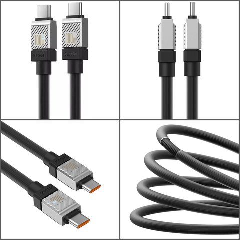 USB кабель Baseus Coolplay Series, 2xUSB тип-C, 100 см, 100 Вт, черный, силиконовый, #CAKW000201 Превью 1