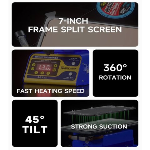 Устройство для расклеивания дисплейного модуля (сепаратор) Mechanic 361 SE+, с вакуумным насосом, 360° 400W Превью 5