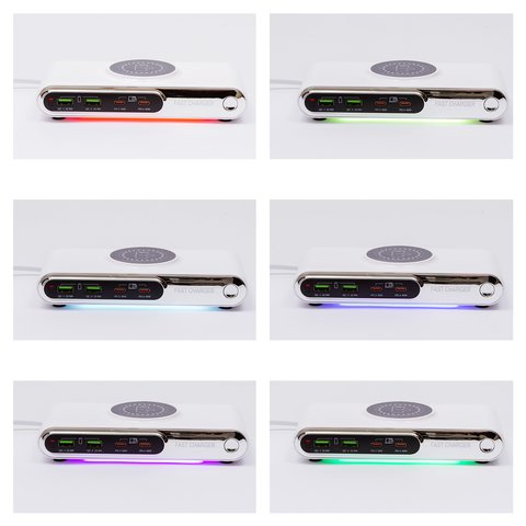 Adaptador de red Kingmax WLX-F9A, 72 W, Wireless Charge, Quick Charge, Power Delivery (PD), retroiluminado, 4 puertos Vista previa  1