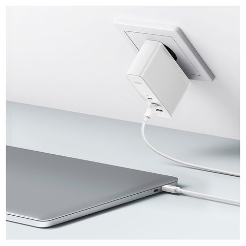 Мережевий зарядний пристрій Baseus GaN5 Pro, 140 Вт, Quick Charge, білий, з кабелем USB тип-C до USB тип-C, 3 порта, #CCGP100202 Прев'ю 3