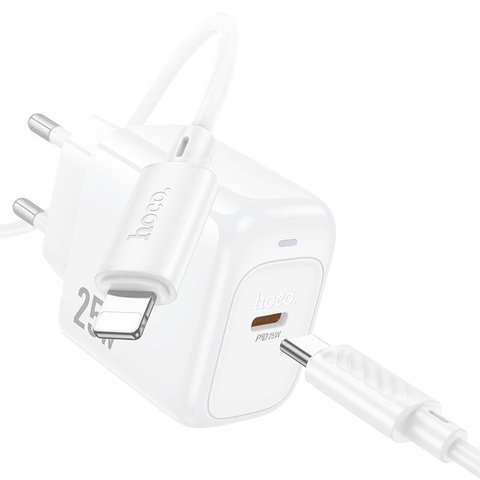 Сетевое зарядное устройство Hoco CS53A, 25 Вт, Power Delivery (PD), белый, c кабелем USB тип-C к Lightning для Apple, 1 порт, #6942007631495 Превью 1